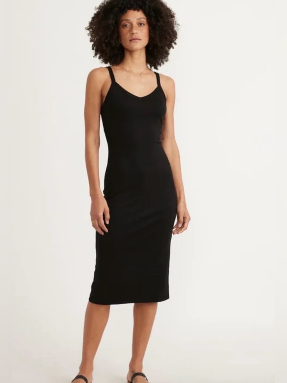 Marine Layer Lined Lexi Rib Ribbed TENCEL Midi Bodycon Dress Black Small